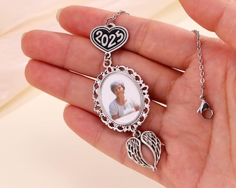 Personalized Memorial Graduation Tassel Photo Charm with Angel Wings – Grad Cap Decoration for Her,Memorial Graduation Gift For Her For Him