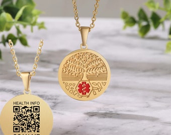 Personalized QR Code Medical Necklace,Custom Medical Alert,Alert Jewelry for Diabetes,Epilepsy and Autism Patients