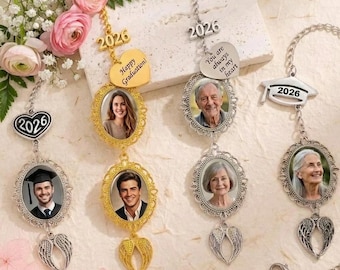 Personalized Graduation Tassel Memorial Charm Custom 1-3 Photo Charm with Angel Wings Grad Cap Decoration Graduation Tassel Gift For Her