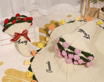 Gehäkelte Rose Decke, handgemachte Decke, Häkelblume Decke, Strauß Decke, genähter Blumenstrauß, Hochzeitsgeschenk, Geschenk für sie, für Brautpaare