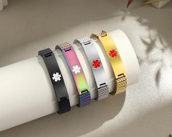 Pulsera de alerta médica personalizada, pulseras de identificación médica, pulsera de salud, pulsera de epilepsia, Alzheimer, alergia, joyería médica, regalo para papá