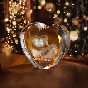 Personalized 3D Crystal Photo Portrait with Light Base,Crystal Glass 3d,Pictures Crystal,Laser Engraved Picture Crystal,Crystal Wedding Gift image 1