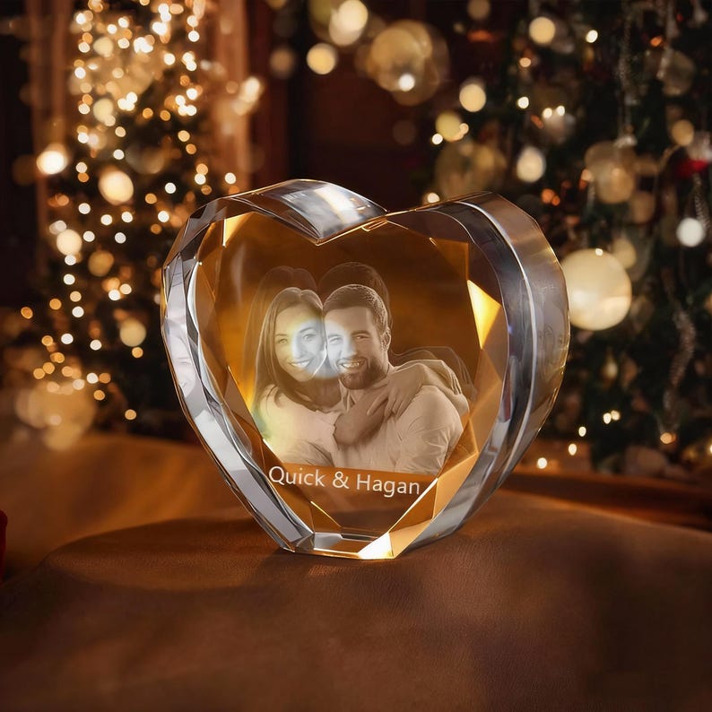 Personalized 3D Crystal Photo Portrait with Light Base,Crystal Glass 3d,Pictures Crystal,Laser Engraved Picture Crystal,Crystal Wedding Gift image 1