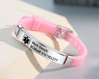 Pulsera de alerta médica de silicona personalizada para niños, con autismo, epilepsia, alergia - Pulsera personalizada de identificación de emergencia para niños