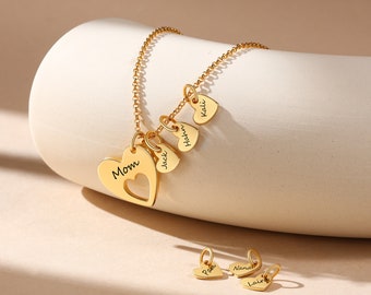 Custom Family Heart Necklace • Engrave Name & Text Heart Pendant Necklace • Mothers Necklace • MOTHERS DAY GIFTS