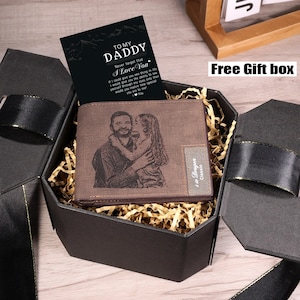 Tiefbraune Leder Brieftasche mit Gravur Foto Kurze Geldbörse Bild Brieftasche Geschenke für Männer Geschenk für Freund Mann Vatertag