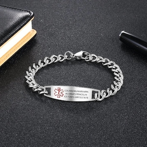 Gepersonaliseerde medische alarmarmband dames heren roestvrijstalen schakelarmband waterdichte ID-armband voor noodgevallen