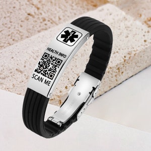 QR Code Medical Alert Bracelet for Men - Stylish Medical ID Bracelet-Update Info Anytime-Emergency Contact Identification Info
