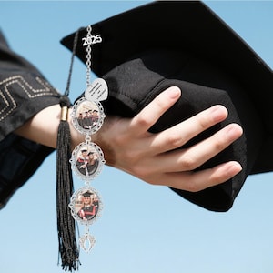Dije conmemorativo con borla personalizada, dije con foto de 1 a 3 fotos con alas de ángel, dije con foto de birrete de graduación, adorno colgante, regalo para graduados.