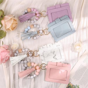 Personalized Wristlet Wallet, Womens wallet, Custom Name Birth Flower Card Holder, Beaded Keychain ID Wallet, Gifts for Women,Christmas Gift