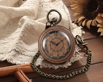 Men's Wood Pocket Watch,Engraved text Wood Pocket Watch,custom pocket watch,Groomsmen Gift,Wood Anniversary Keepsake Pocket Watch Gift