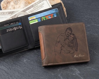 Custom Photo Mens Wallet with Gift Box,Personalized Engraved Picture Wallet,PU Leather Fathers Day Gift for Dad For Him