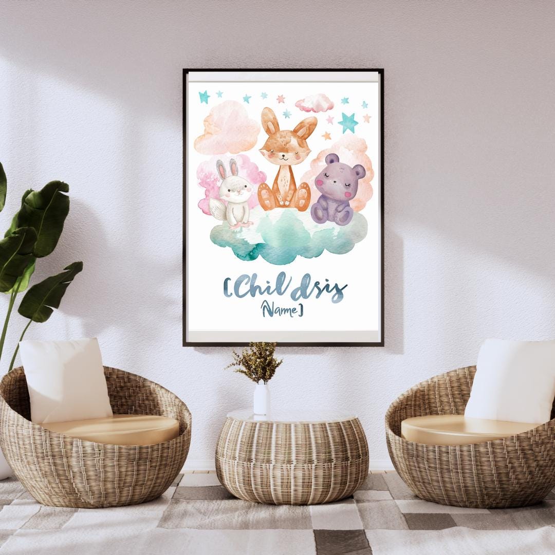 Personalized Animal Nursery Print • Custom Name Wall Art for Baby Room ...