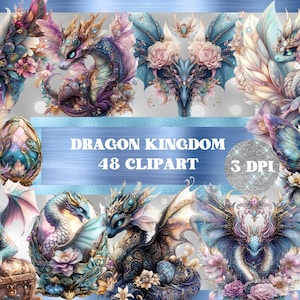 Dragon Clipart PNG Bundle | 48 Fantasy Dragon Kingdom Images | Medieval Dragon Art | Digital Download for Crafts, DnD, Stickers
