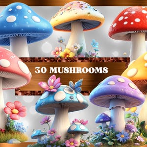 48 Fantasy Mushroom Clipart PNG | Magical & Cottagecore Fungi Digital Download | Transparent Mushroom PNGs for Crafts, Stickers, Planners