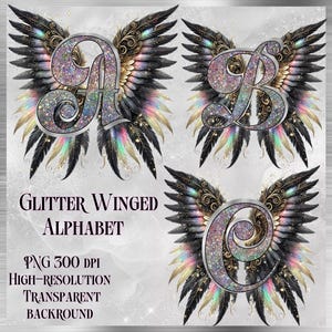 Glitter Wing Alphabet PNG | Fantasy Letter Clipart | Handcrafted Angel Wing Letters | Magical Font Art for Sublimation & Crafts