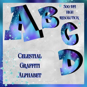 Handmade Celestial Graffiti Alphabet | 26 PNG Letters for Sublimation & Digital Art