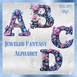 Jeweled Fantasy Alphabet PNG | Luxury Glitter Letter Clipart | Gemstone Font for Sublimation, Scrapbooking & Fairytale Crafts