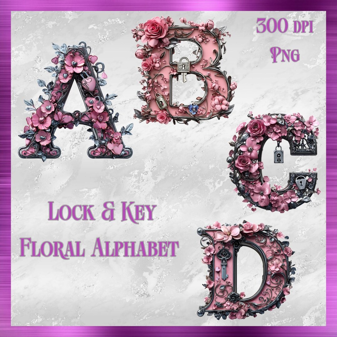 Floral Lock & Key Alphabet PNG | Fantasy Garden Letters Clipart ...
