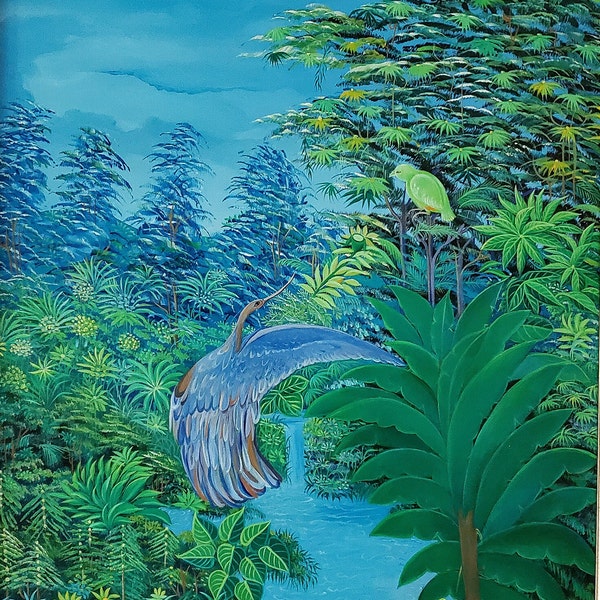 Acrylique sur toile peinture haïtienne par Henri J.L, original peint à la main, art haïtien, peinture nature