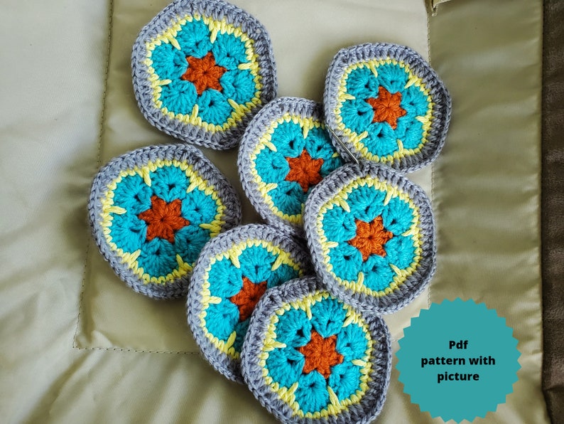 Crochet hexagon pattern , crochet african flower , easy to learn image 1