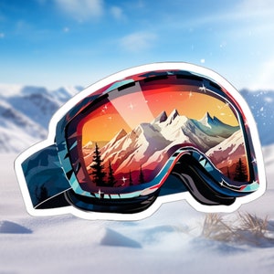 Cool Mountain Ski Goggles Sticker - Compact Vinyl Decal for Laptop, Kindle, Hydroflask - Perfect for Winter Sports Enthusiasts