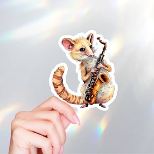 Saxophon Possum Vinyl Aufkleber - Aufkleber für Laptop, Kindle, Hydroflask - Jazz Aufkleber, niedliche Aufkleber, Saxophonspieler Geschenk, zum Basteln, für Scrapbook