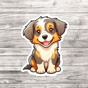 Cute Australian Shepherd Puppy Cartoon Sticker -  Compact Vinyl for Laptop, Kindle, Hydroflask - Perfect for Pet Lovers, Dog Enthusiasts