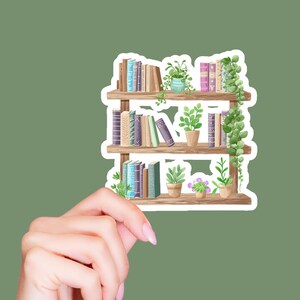 Bücherregal mit Pflanzen Aufkleber Vinyl für Laptop Aufkleber Kindle Aufkleber Hydroflask Bookish Aufkleber Geschenkidee für Leser Niedliche Buchaufkleber