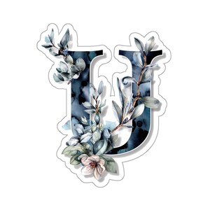 Flor de inverno carta U adesivo de vinil monograma adesivo melhor amigo presente irmandade rush laptop decalque kindle adesivo presente floral adesivo