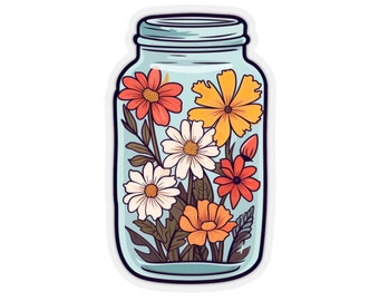 Flower Jar Sticker - Compact Vinyl Decal for Laptop, Kindle, Hydroflask - Cute Stickers, Floral Sticker, Flowers