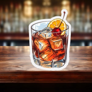 Klassischer altmodischer Cocktail-Aufkleber - Kompakter Vinyl-Aufkleber für Laptop, Tablet, Hydroflask - Perfekt für Whisky-, Bourbon- und Scotch-Liebhaber