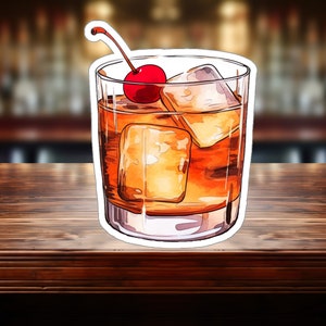 Vintage Old Fashioned Cocktail Sticker - Kompakter Vinyl-Aufkleber für Laptop, Tablet oder Wasserflasche - Perfektes Geschenk für Whisky-Liebhaber