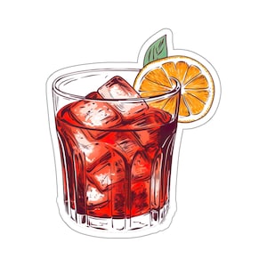 Negroni Cocktail Aufkleber - Kompakter Vinyl Aufkleber für Laptop, Tablet, Wasserflasche - Italienischer Aufkleber, Cocktail Aufkleber