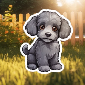 Cute Grey Poodle Puppy Sticker - Compact Vinyl Decal for Laptop, Kindle, Hydroflask - Perfect for Dog, Poodle, Puppy Lovers