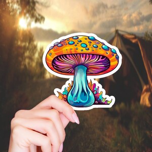 Orange Colorful Mushroom Sticker - Compact Vinyl Decal for Laptop, Kindle, Hydroflask