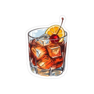 Old Fashioned Cocktail Transparent Sticker - Compact Vinyl Decal for Laptop, Kindle, Hydroflask - Perfect for Whiskey, Bourbon, Scotch Lover