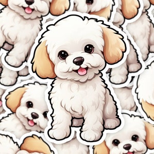 Schattige witte poedel puppy sticker - vinyl sticker voor laptop, Kindle, Hydroflask - hondenmoeders, hondenliefhebbers, poedelstickers, dierenstickers