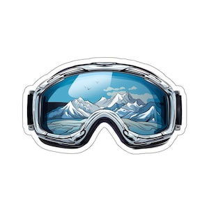 Blue and Silver Ski Goggles Sticker - Compact Vinyl Decal for Laptop, Kindle, Hydroflask - Perfect for Skiiers and Snowboarders