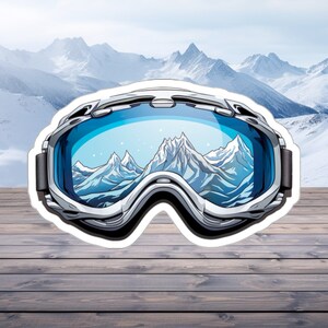Blue and Silver Ski Goggles Sticker - Compact Vinyl Decal for Laptop, Kindle, Hydroflask - Perfect for Skiiers and Snowboarders