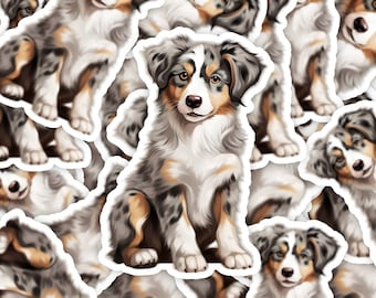 Cute Grey Australian Shepherd Sticker - Vinyl Decal for Laptop, Kindle, Hydroflask - Aussie Mom, Dog Lovers, Dog Stickers, Animal Stickers