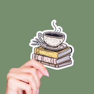 Bücher und Kaffee Aufkleber Vinyl Aufkleber für Laptop Aufkleber Kindle Aufkleber Hydroflask Bookish Aufkleber Geschenkidee für Leser Niedlicher Kaffee Aufkleber