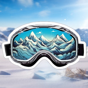 Silver Sky Blue Mountain Ski Goggles Sticker - Compact Vinyl Decal for Laptop, Kindle, Hydroflask - Perfect for Skiiers and Snowboarders