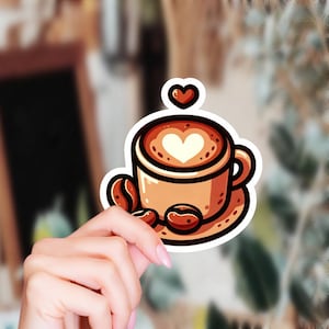 Sticker coeur cappuccino en vinyle pour ordinateur portable, Kindle, Hydroflask - Stickers expresso pour les amateurs de café Caffeine Addict Coffee Barista
