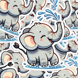 Niedlicher spritzender Baby Elefant Aufkleber - Vinyl Aufkleber für Laptop, Kindle, Hydroflask - Tier Aufkleber, Klassenzimmer Dekor, Kinder Geschenk Idee