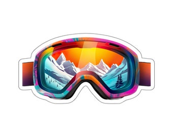 Colorful Mountains Ski Goggles Sticker - Compact Vinyl Decal for Laptop, Kindle, Hydroflask - Perfect for Skiiers and Snowboarders