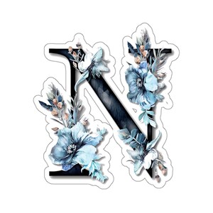 Flor de inverno letra N adesivo de vinil monograma adesivo melhor amigo presente irmandade rush laptop decalque kindle adesivo presente floral adesivo