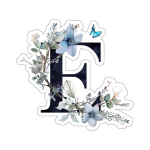 Flor de inverno letra E adesivo de vinil monograma adesivo melhor amigo presente irmandade rush laptop decalque kindle adesivo presente floral adesivo