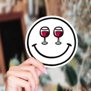 Adesivo per vino con faccina Vinile per adesivo per laptop Adesivi Kindle Adesivo per vino rosso Idea regalo per la fidanzata Adesivi con sorriso carino per gli amanti del vino