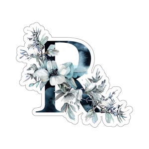 Flor de inverno letra R adesivo de vinil monograma adesivo melhor amigo presente irmandade rush laptop decalque kindle adesivo presente floral adesivo